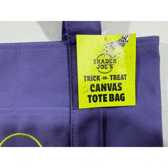 Trader Joe's Trick Treat Mini Canvas Tote Bag Orange Black Purple Multi Lot 4 - Picture 10 of 12